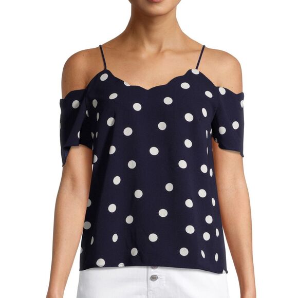 Monteau Los Angeles Polka Dot Cold Shoulder Top Women's Size Medium - Picture 1 of 5